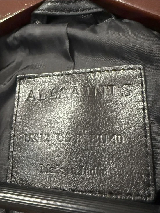 AllSaints Dalby Slim Fit Leather Biker Jacket Classic Jacket US 8 - Picture 9 of 13